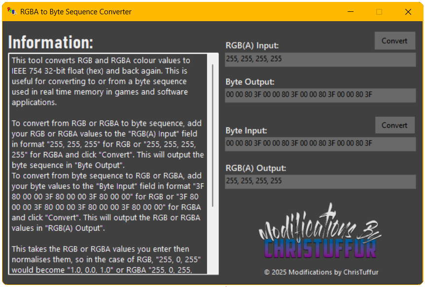 screen RGBA to Byte Sequence Converter